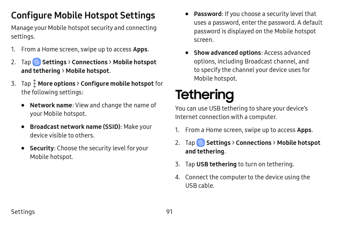 Configure Mobile Hotspot Settings Tethering