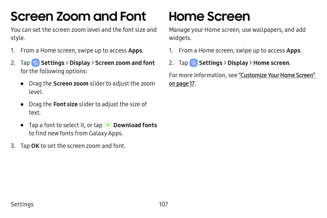 Screen Zoom and Font Galaxy Tab E 8.0 US Cellular