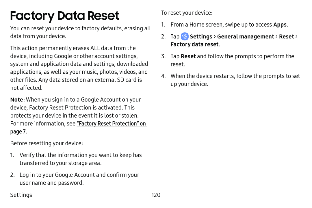 Factory Data Reset