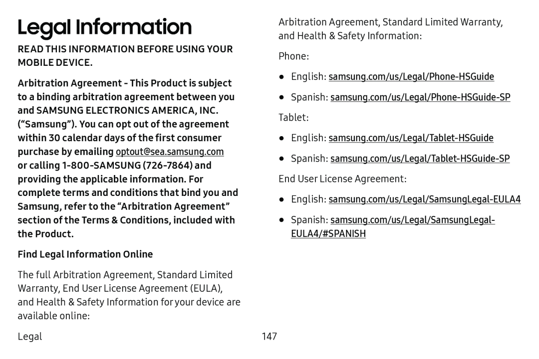 Legal Information Galaxy Tab E 8.0 US Cellular