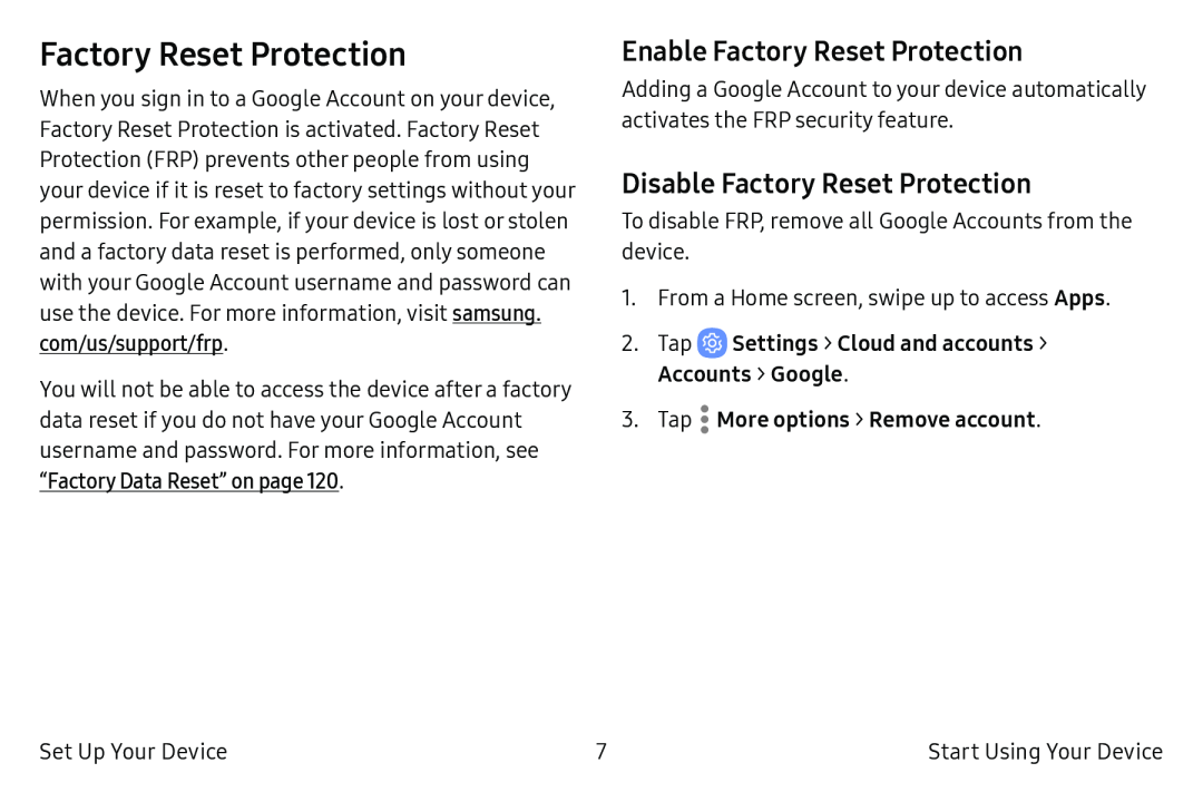 Enable Factory Reset Protection Disable Factory Reset Protection