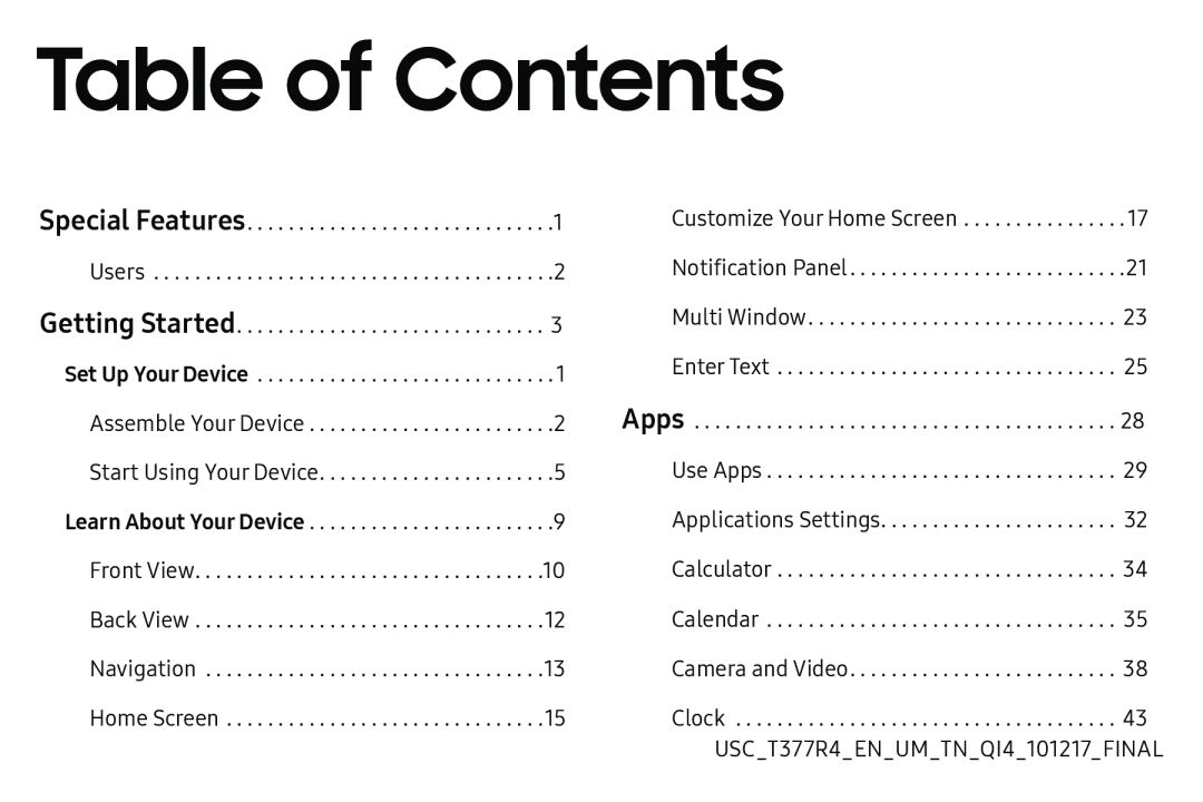 Table of Contents Galaxy Tab E 8.0 US Cellular