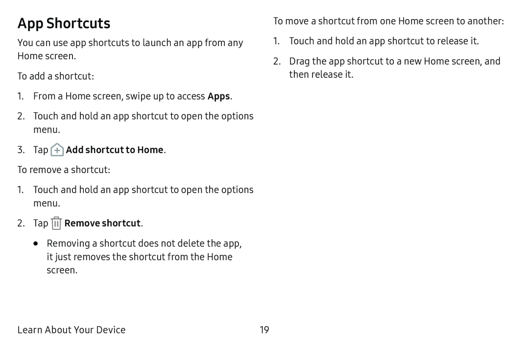 App Shortcuts Galaxy Tab E 8.0 US Cellular