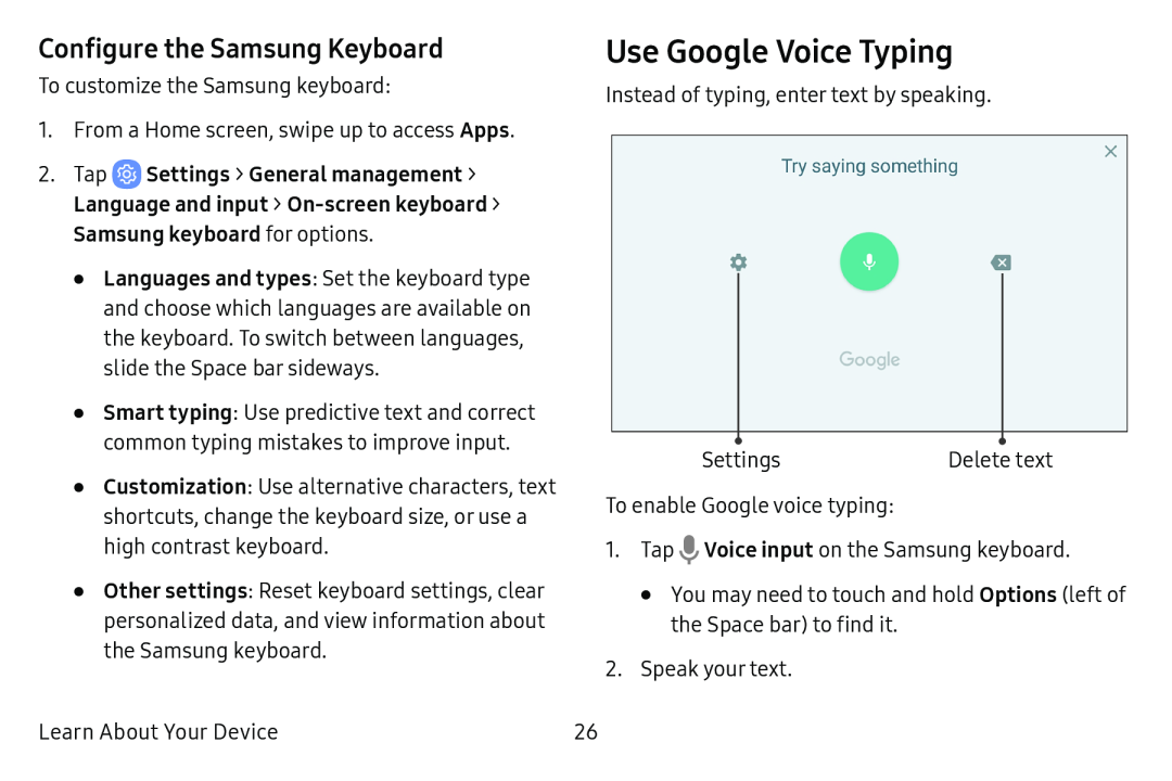 Configure the Samsung Keyboard Use Google Voice Typing