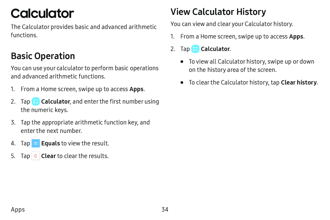 Basic Operation View Calculator History