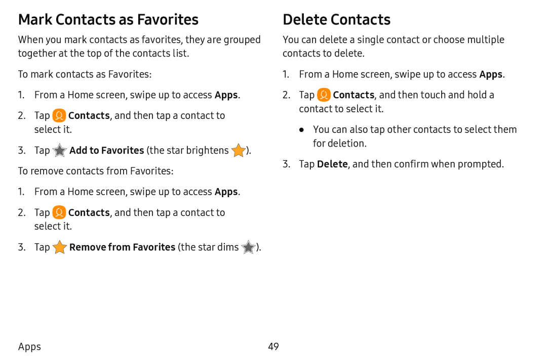 Mark Contacts as Favorites Delete Contacts