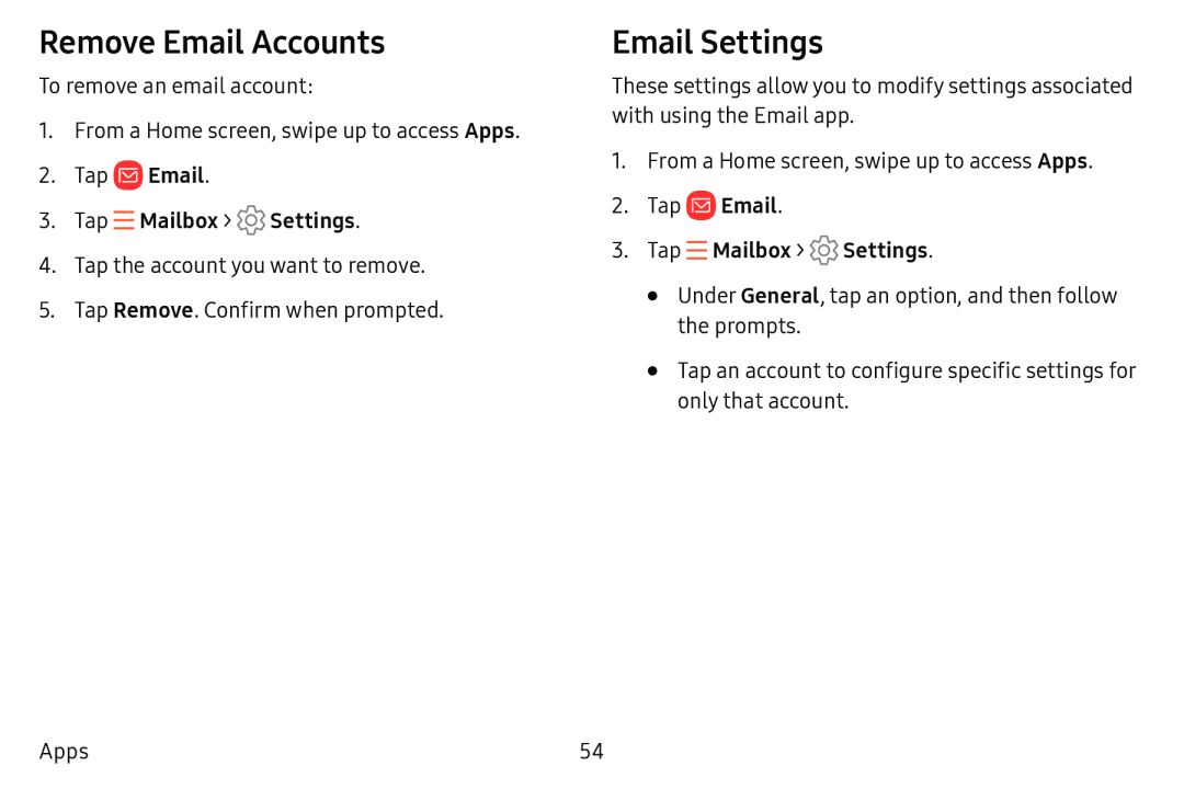 Remove Email Accounts Email Settings