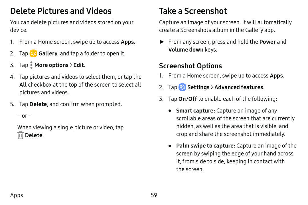 Screenshot Options Delete Pictures and Videos