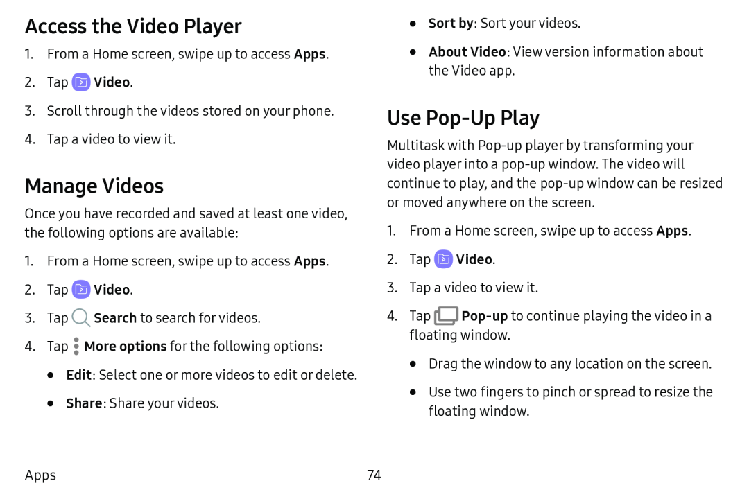 Access the Video Player Manage Videos