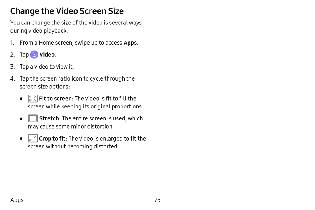 Change the Video Screen Size Galaxy Tab E 8.0 US Cellular