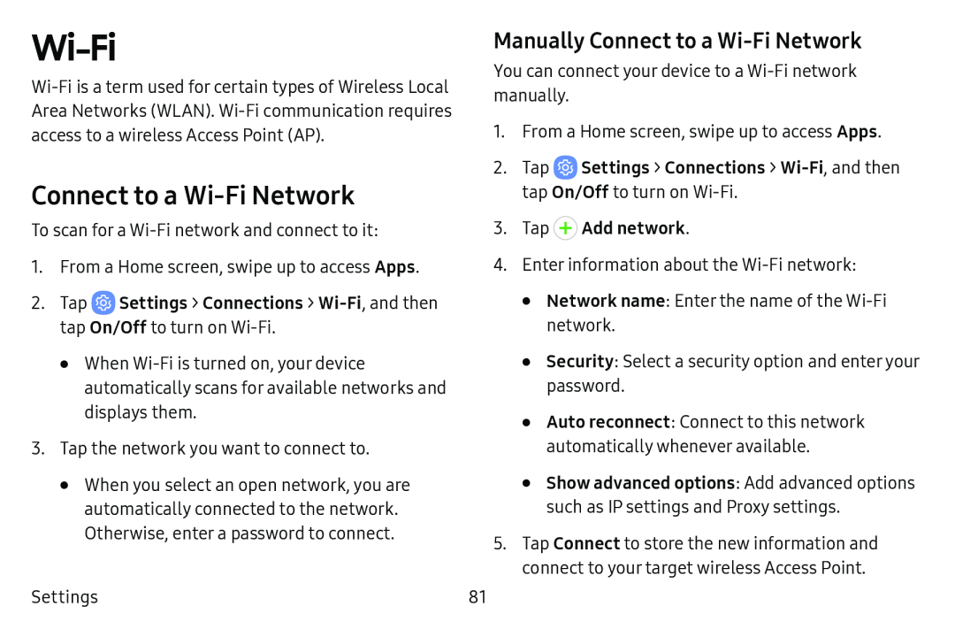 Manually Connect to a Wi‑Fi Network Connect to a Wi‑Fi Network