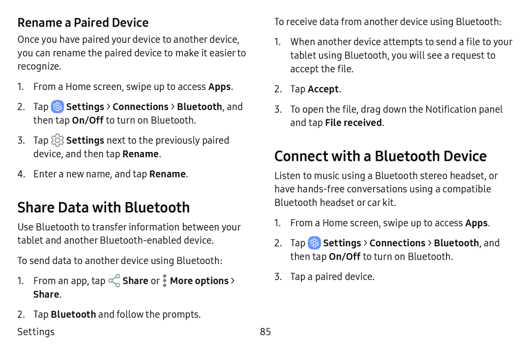 Rename a Paired Device Share Data with Bluetooth