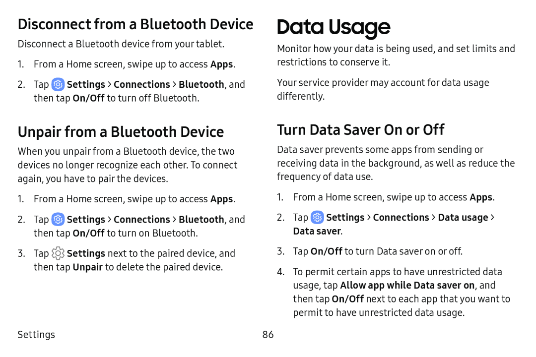 Unpair from a Bluetooth Device Galaxy Tab E 8.0 US Cellular