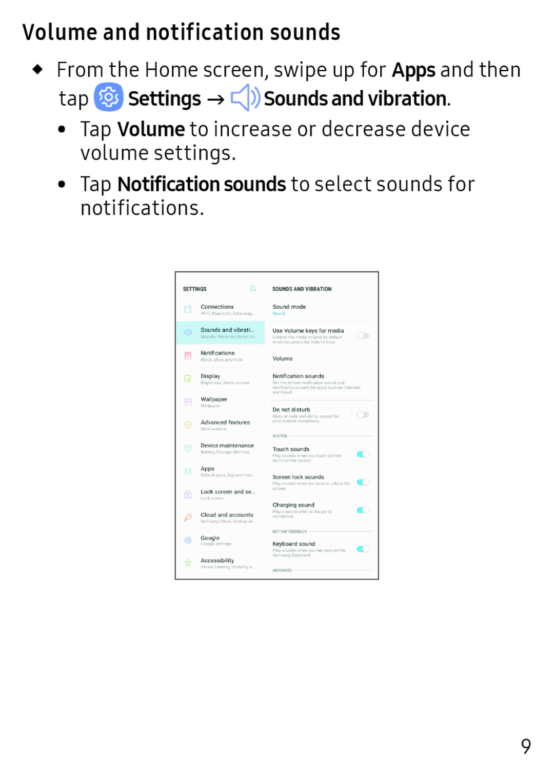 Volume and notification sounds Galaxy Tab E 8.0 US Cellular