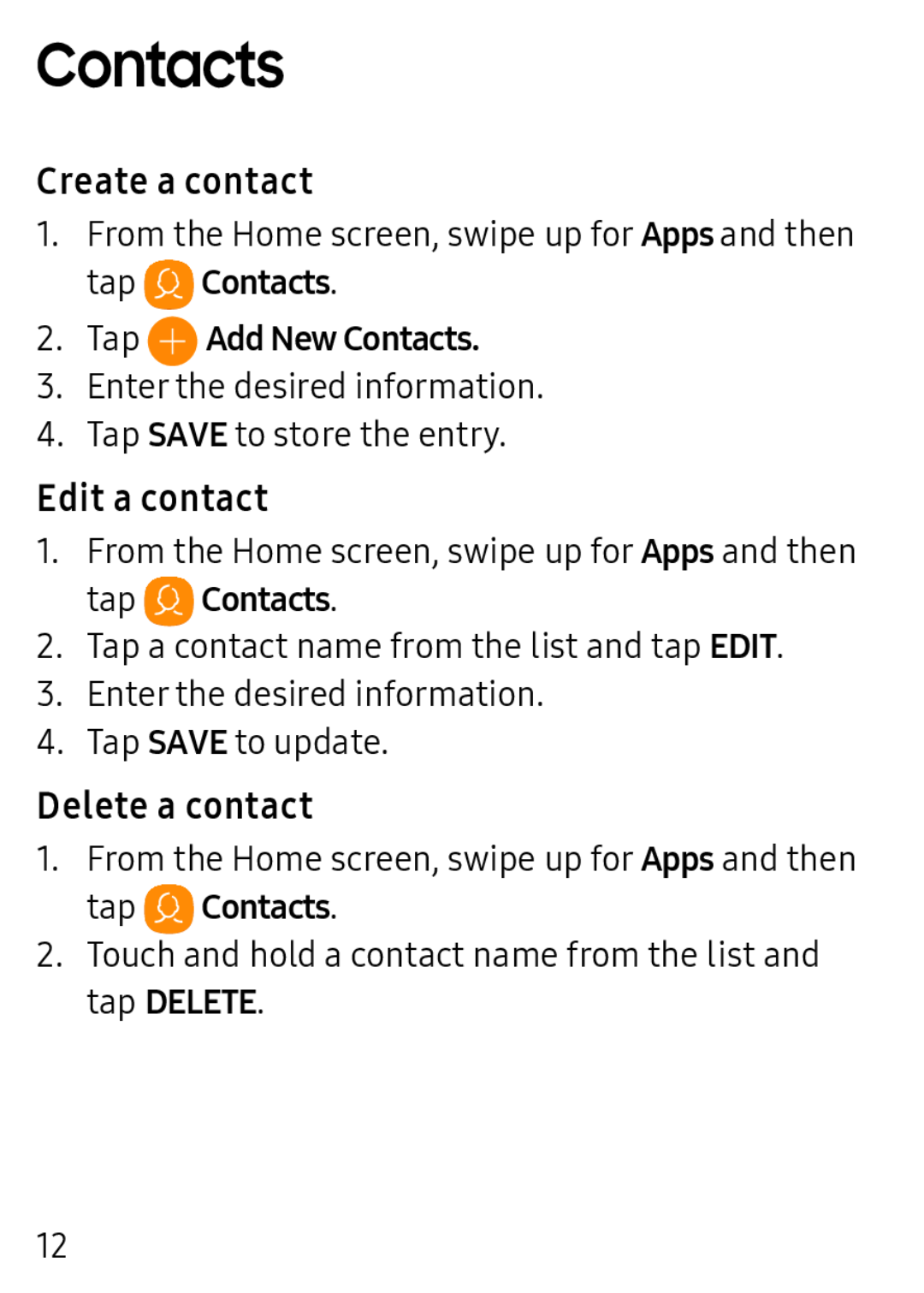 Create a contact Galaxy Tab E 8.0 US Cellular