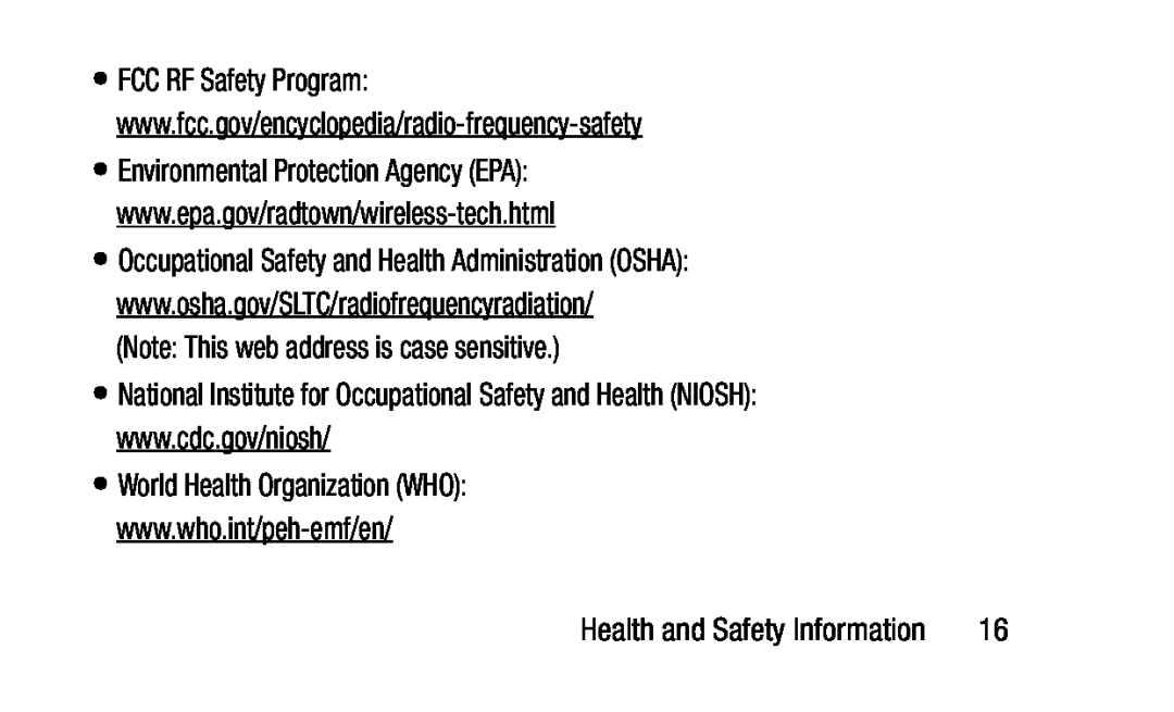 (Note: This web address is case sensitive.) National Institute for Occupational Safety and Health (NIOSH):