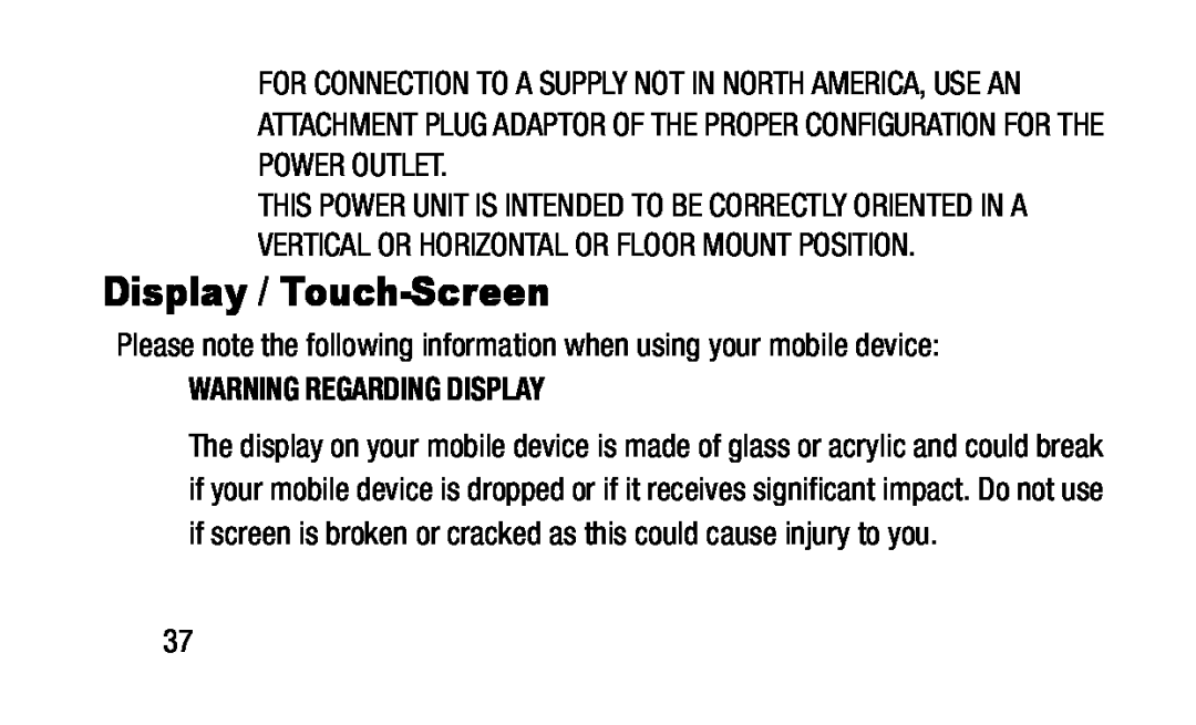 WARNING REGARDING DISPLAY Galaxy Kids Tab E Lite Wi-Fi