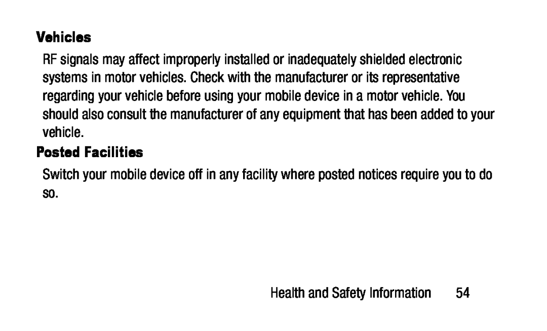 Vehicles Posted Facilities