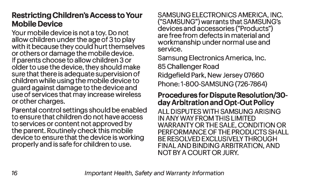 Restricting Children’s Access to Your Mobile Device Procedures for Dispute Resolution/30- day Arbitration and Opt-OutPolicy