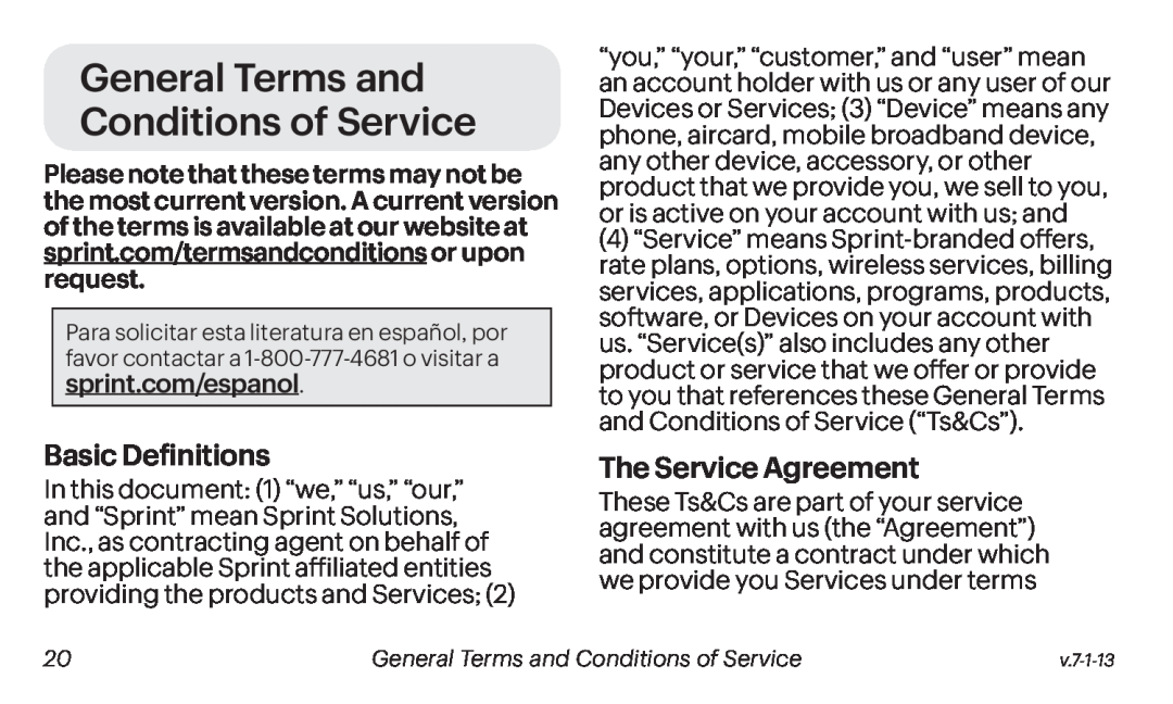 The Service Agreement Galaxy Tab S 10.5 Sprint