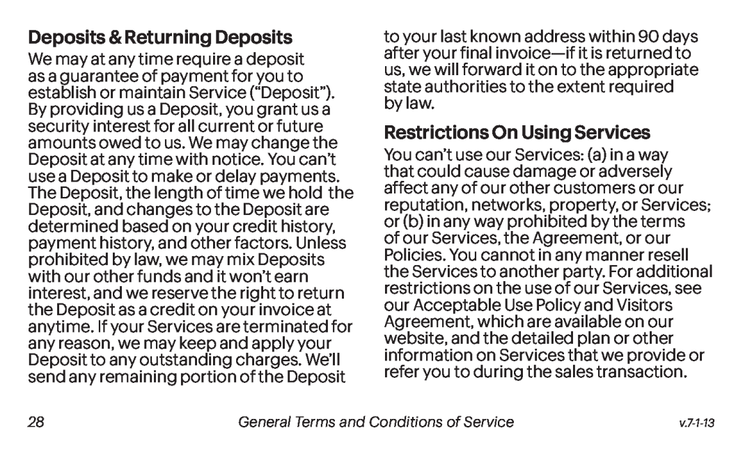 Deposits & Returning Deposits Restrictions On Using Services