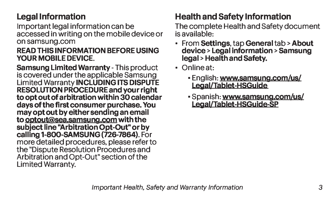 Health and Safety Information Galaxy Tab S 10.5 Sprint