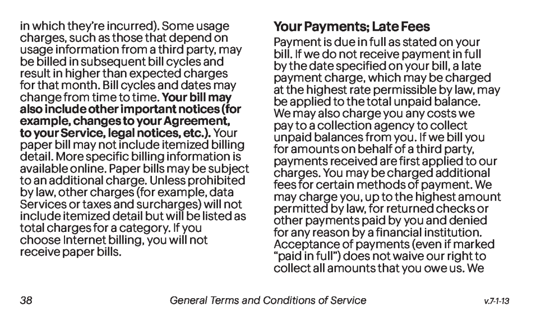 Your Payments; Late Fees