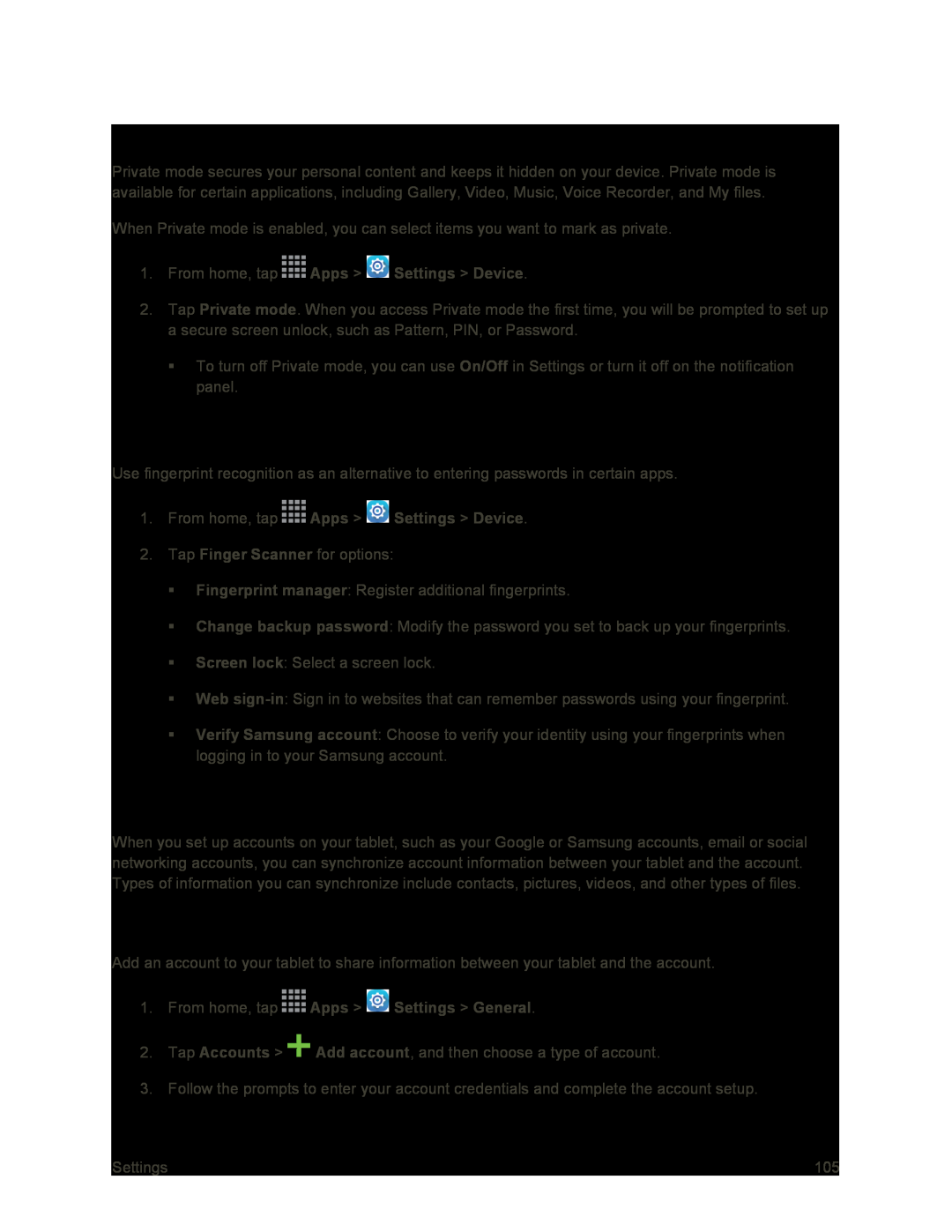 Accounts Settings Galaxy Tab S 10.5 Sprint