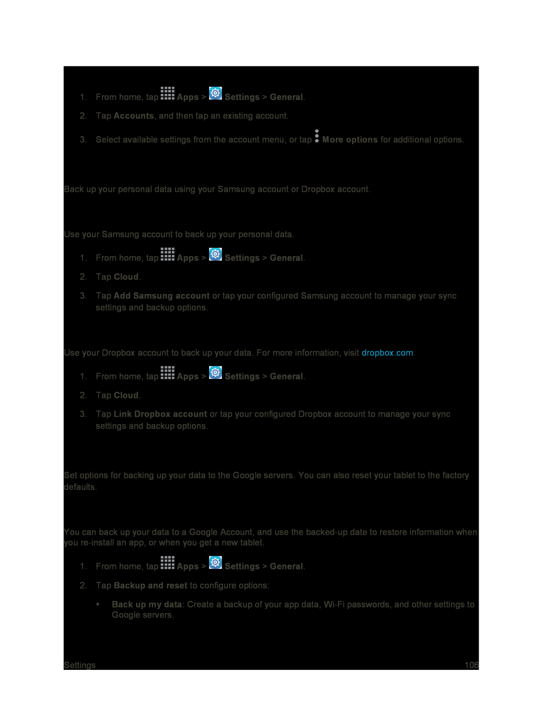 Manage Existing Accounts Galaxy Tab S 10.5 Sprint