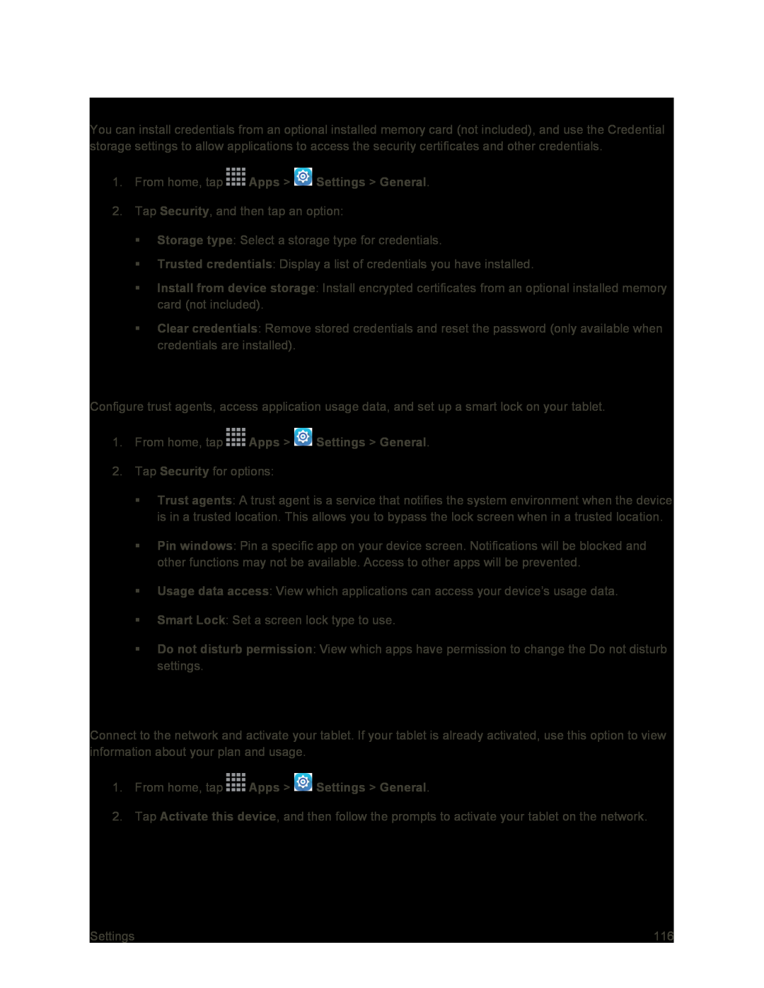 Credential Storage Galaxy Tab S 10.5 Sprint