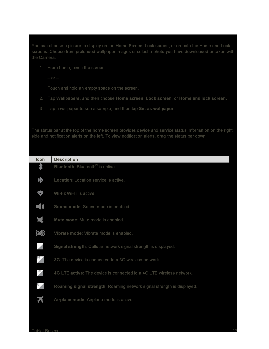 Status Icons Galaxy Tab S 10.5 Sprint