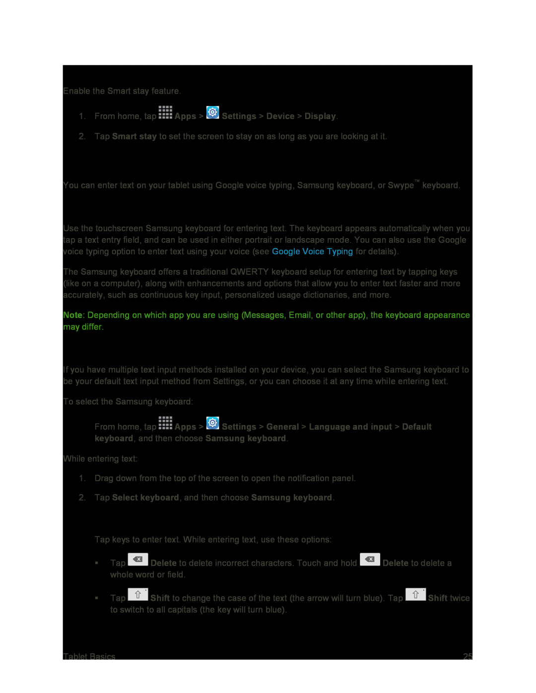 Configure Smart Stay Assigning the Samsung Keyboard for Text Entry