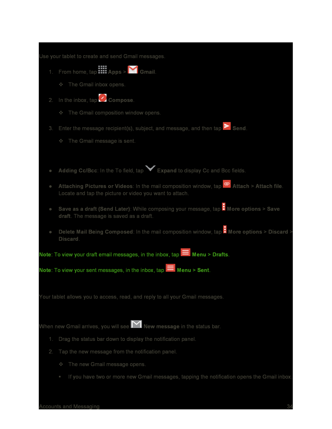 Gmail Composition Options Galaxy Tab S 10.5 Sprint