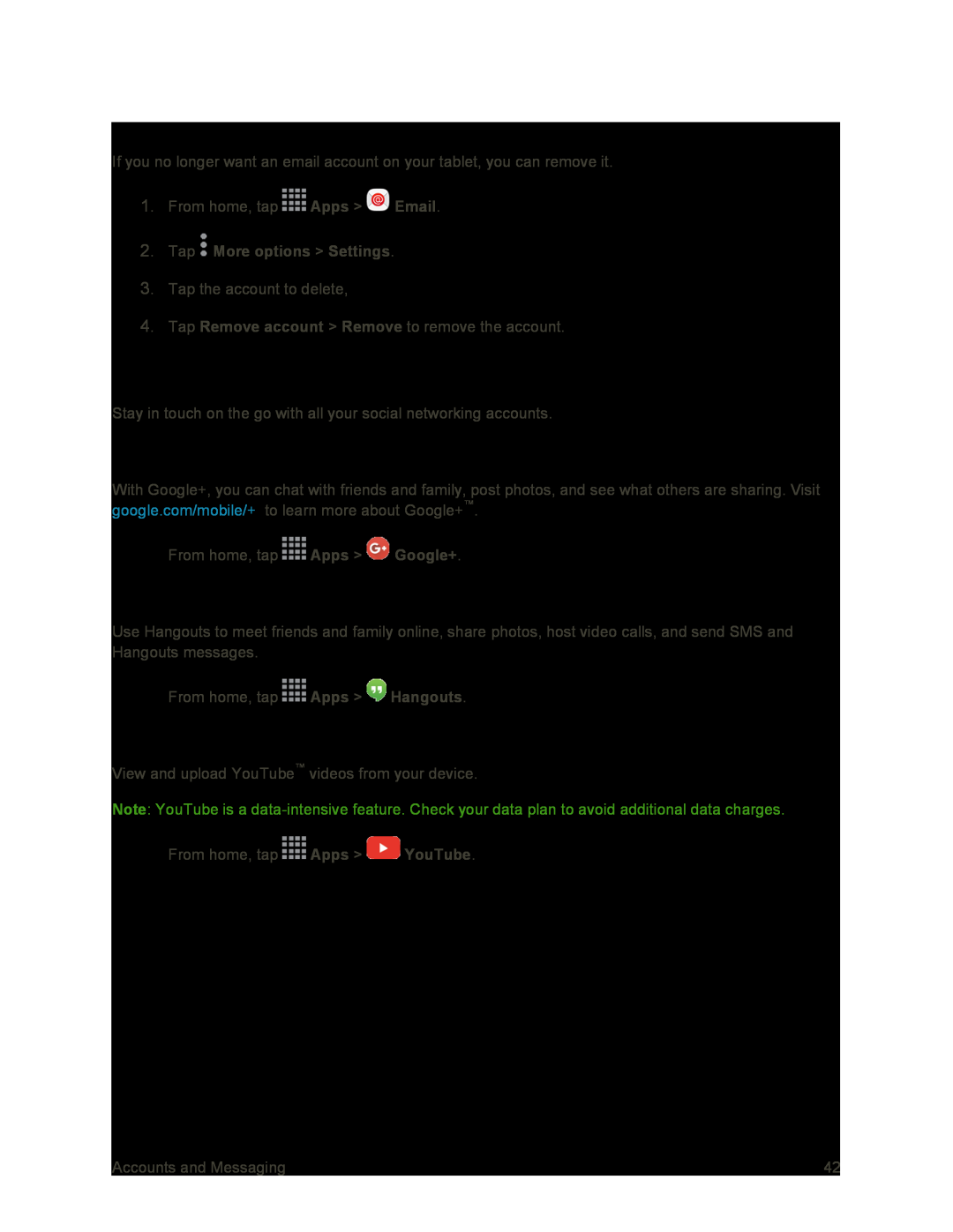 Social Networking Accounts Galaxy Tab S 10.5 Sprint