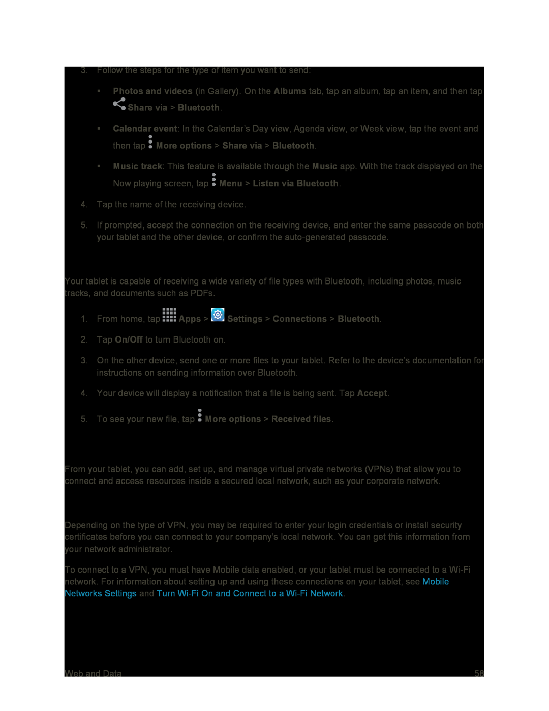 Receive Information Using Bluetooth Galaxy Tab S 10.5 Sprint