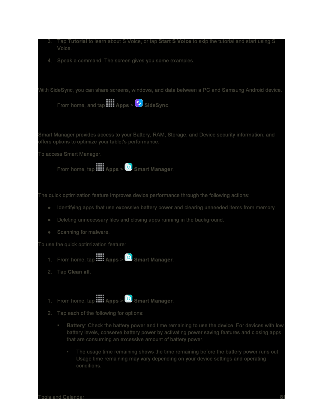 Using Smart Manager Galaxy Tab S 10.5 Sprint