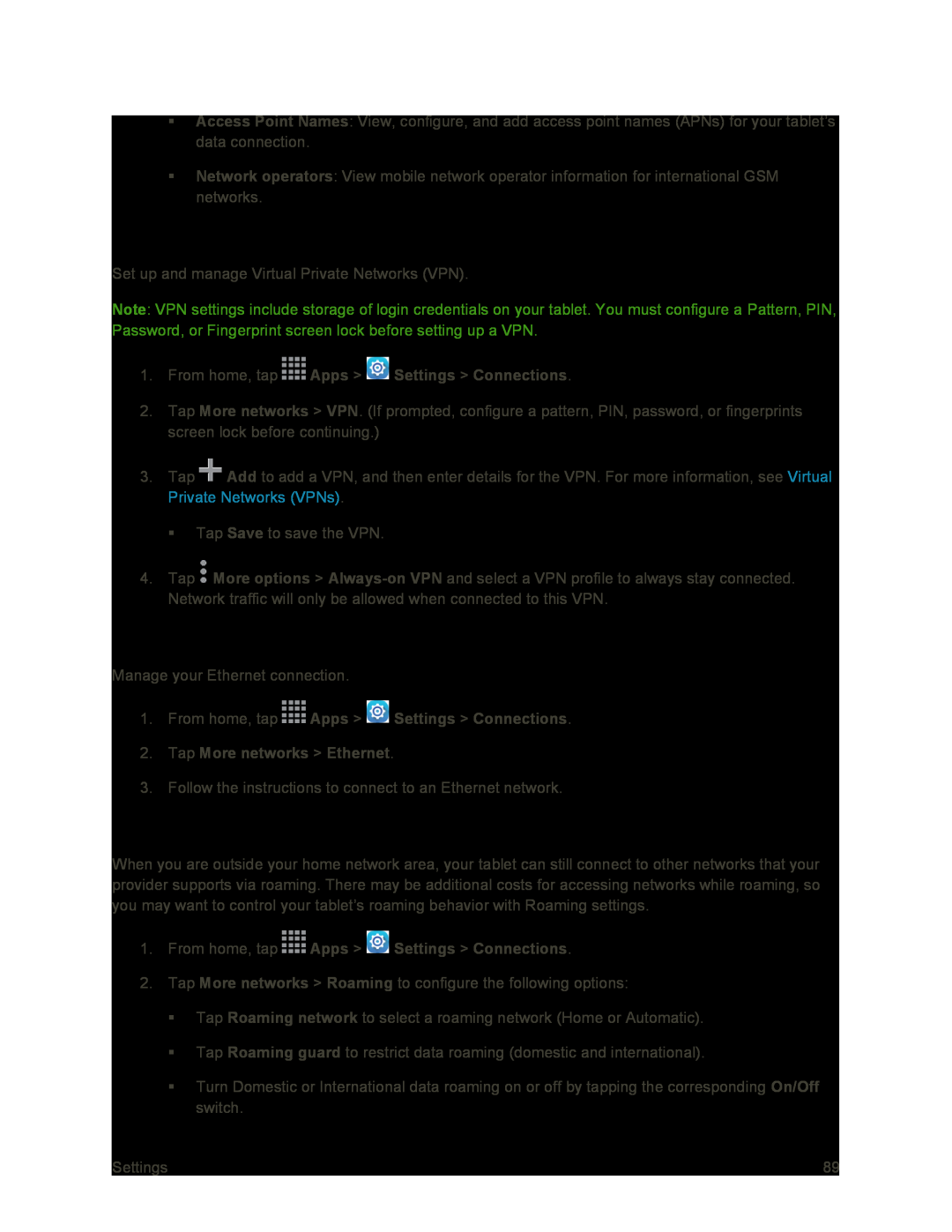 Roaming Settings Galaxy Tab S 10.5 Sprint