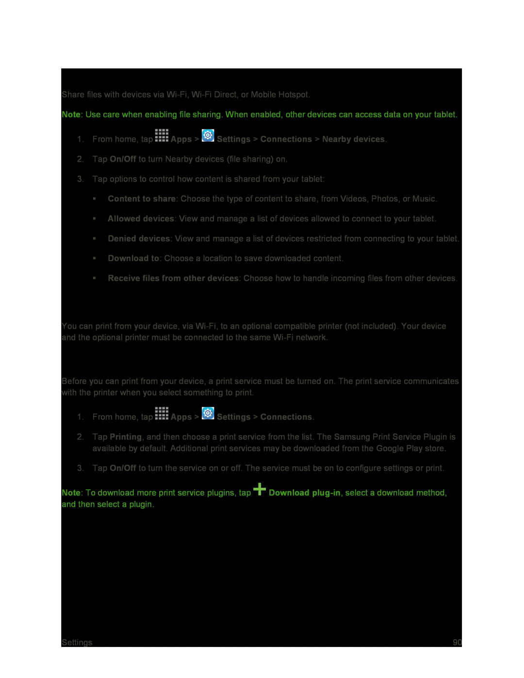 Printing Settings Galaxy Tab S 10.5 Sprint