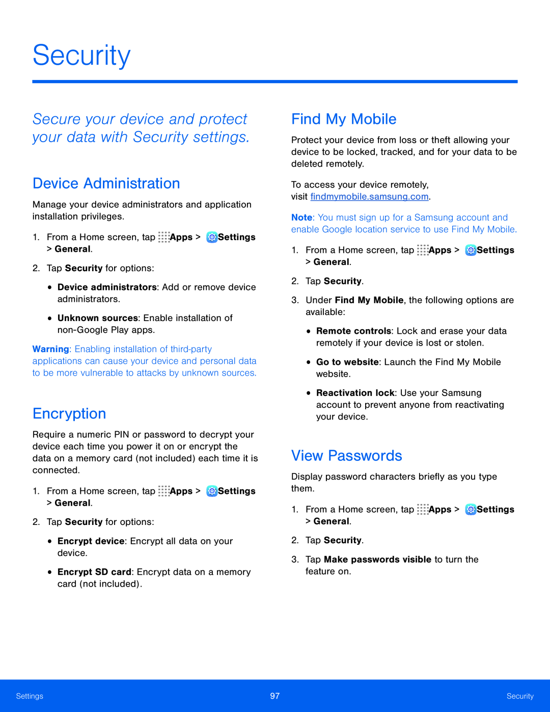 Device Administration Galaxy Tab S 10.5 US Cellular