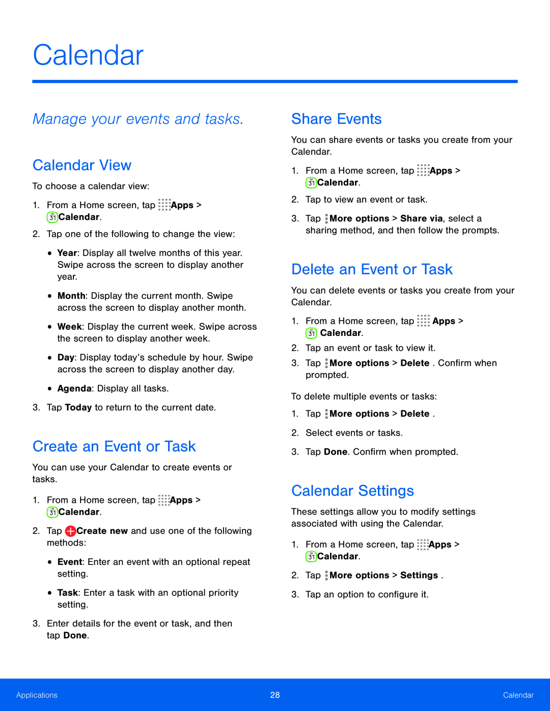 Manage your events and tasks Calendar View