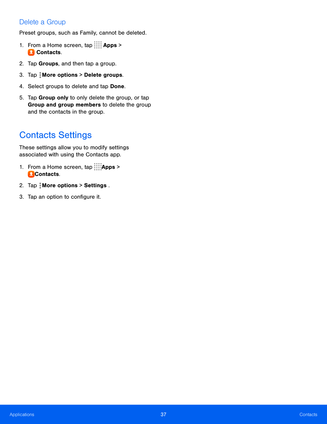 Contacts Settings Galaxy Tab S 10.5 US Cellular