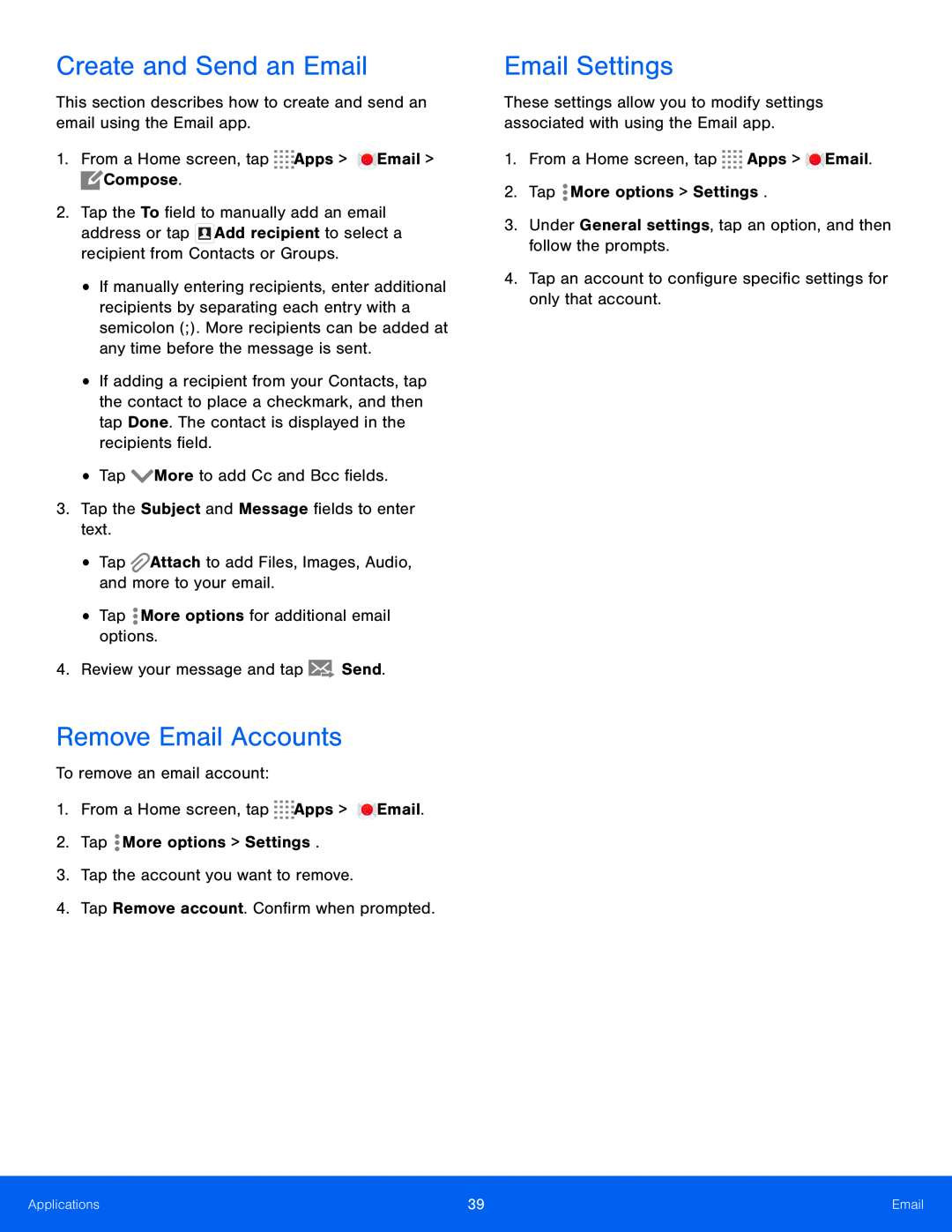 Create and Send an Email Remove Email Accounts