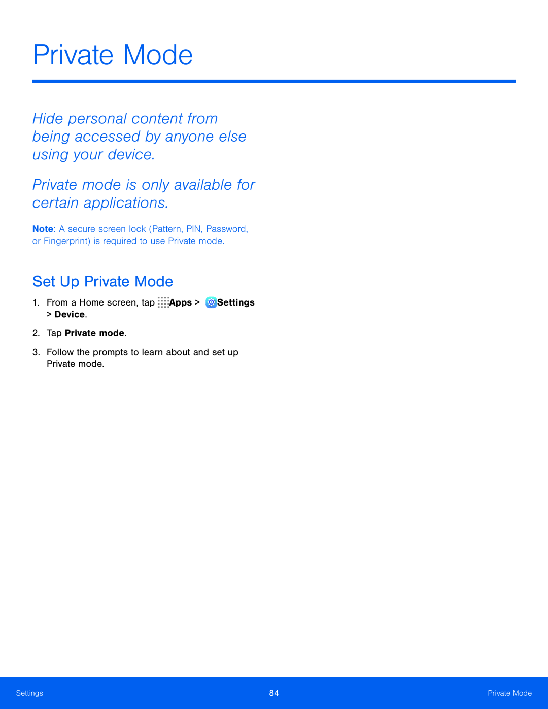 Private mode is only available for certain applications Galaxy Tab S 10.5 US Cellular