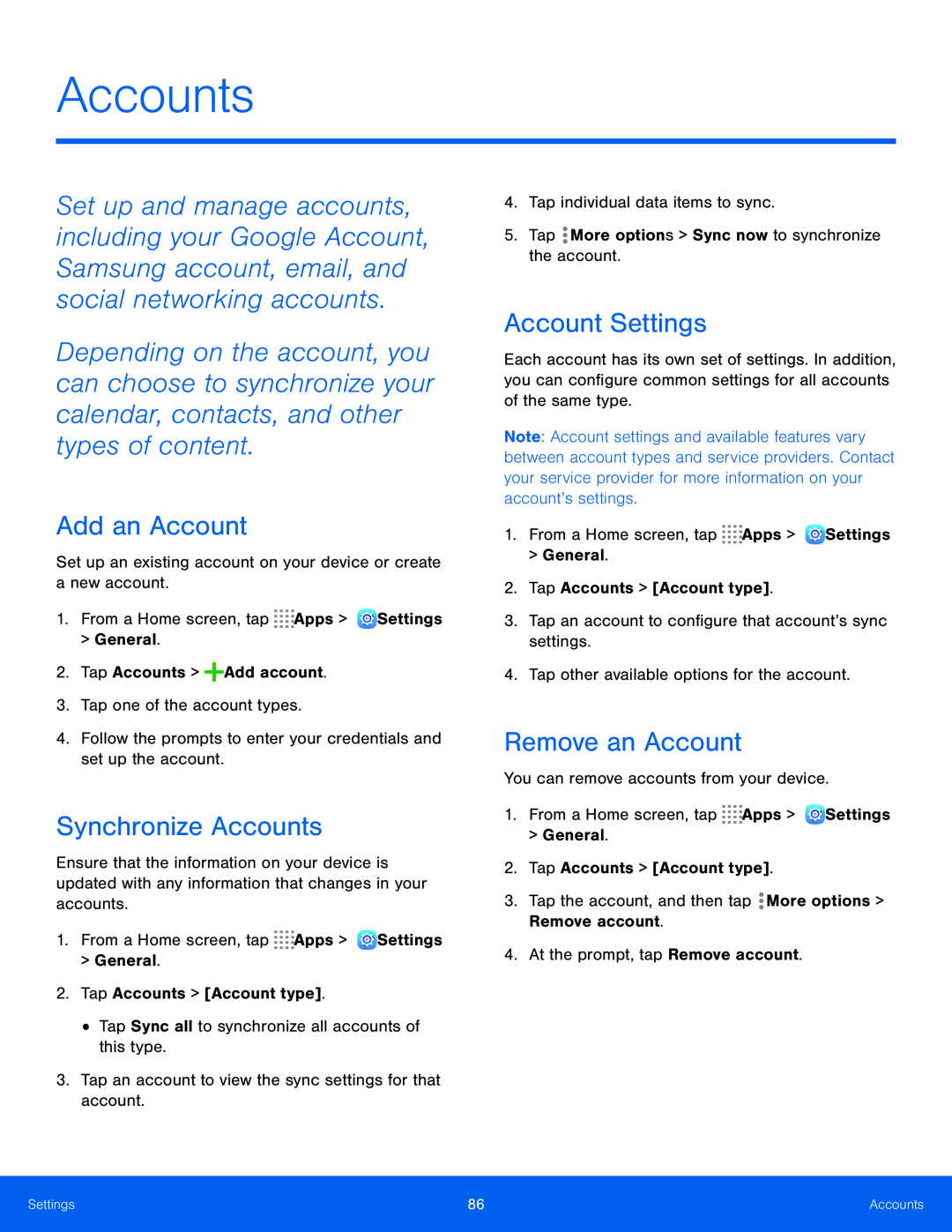 Add an Account Synchronize Accounts