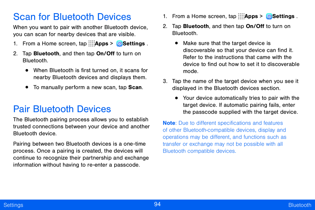 Scan for Bluetooth Devices Pair Bluetooth Devices