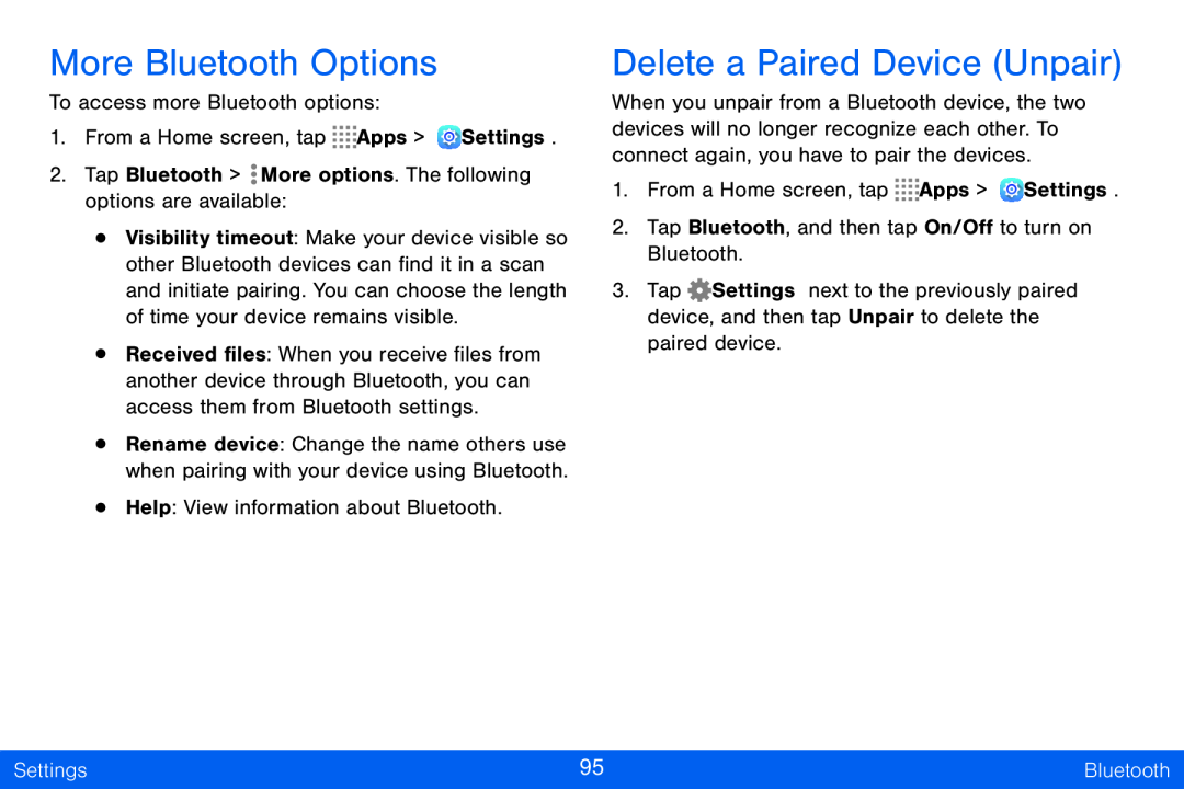 More Bluetooth Options Delete a Paired Device (Unpair)