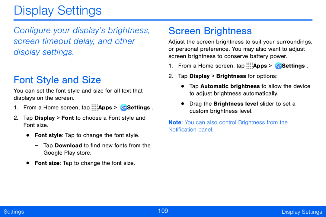 Display Settings Galaxy Tab S 10.5 Verizon