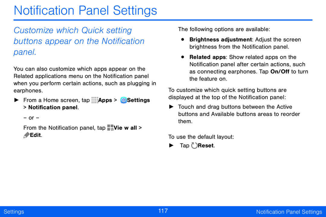 Customize which Quick setting buttons appear on the Notification panel Galaxy Tab S 10.5 Verizon