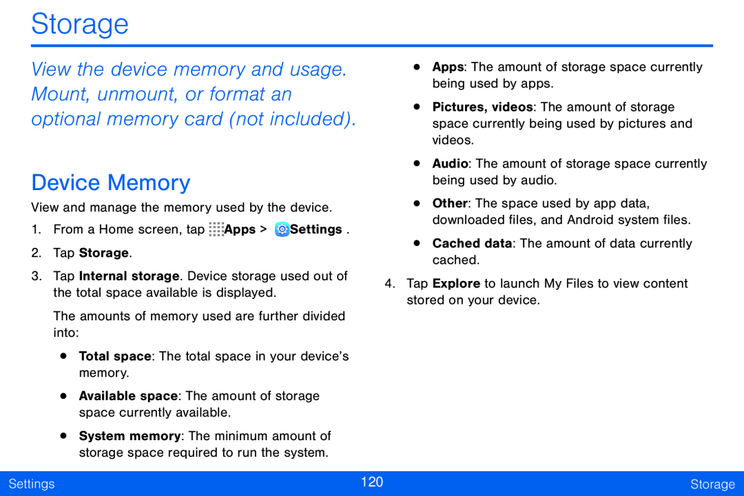 View the device memory and usage Galaxy Tab S 10.5 Verizon