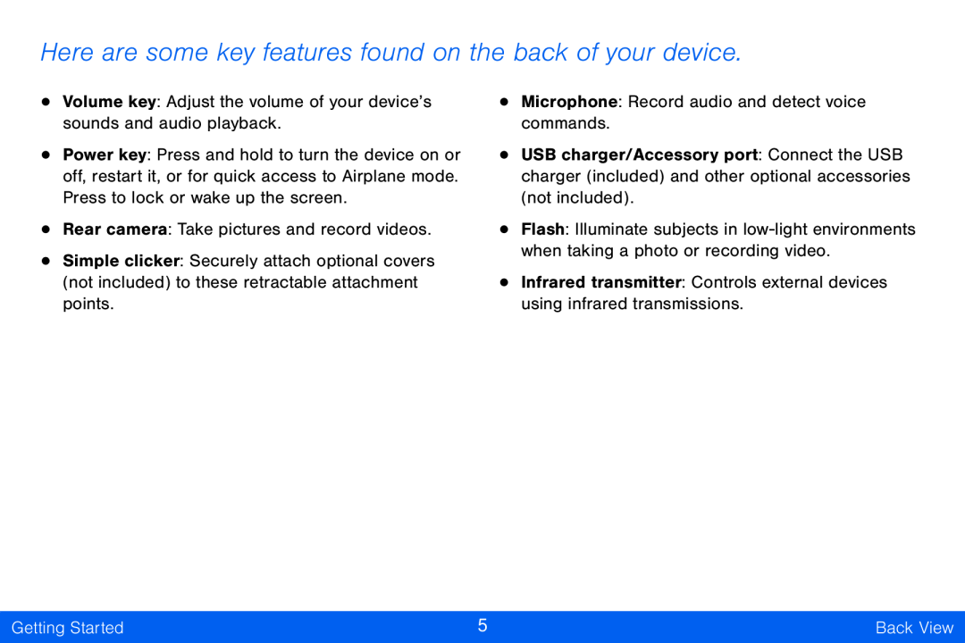 Here are some key features found on the back of your device Galaxy Tab S 10.5 Verizon